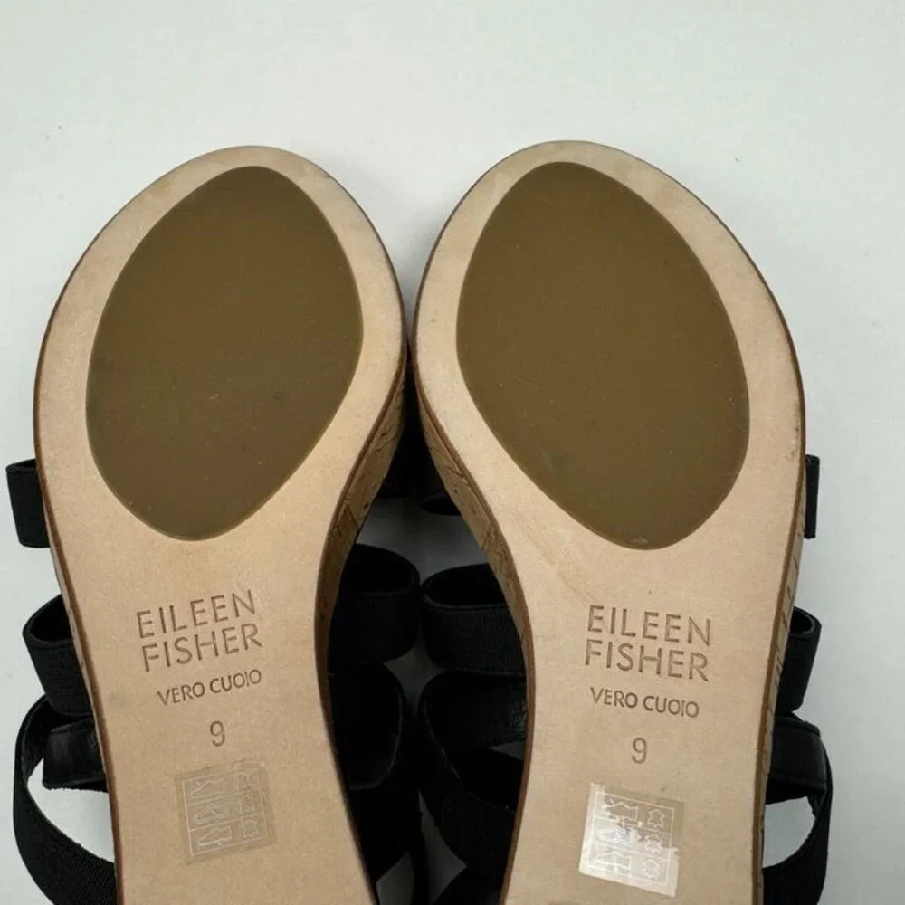 Eileen Fisher Leather Gladiator Wedge Sandals Women 9 NWOB Fisherman Platform‎